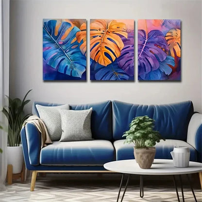 3pcs Gorgeous Turtle Back Bamboo Leaf Wall Art Set Canvas Unframed - High Quality Print 100% Australian Made Wall Canvas - Bella Home Decor