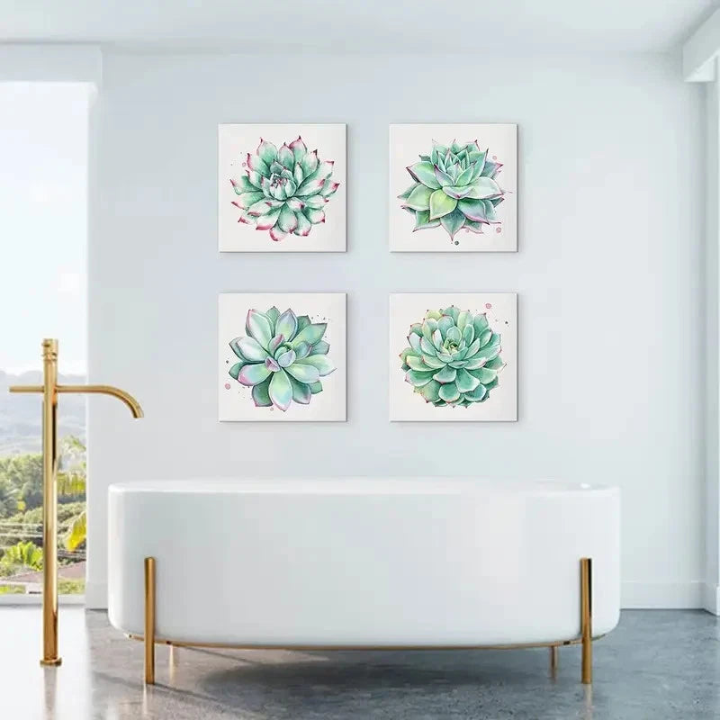 4pcs  Green Leaf Framed Nature Pictures Wall Art Canvas Framed