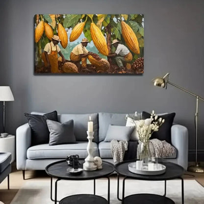 Cocoa Plantation Workers Wall Art Canvas Office Home Room Framed 120x60cm