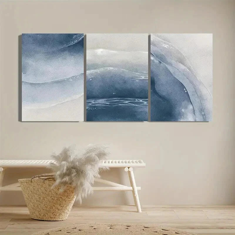 3pcs Ocean and Beach Trio Blue Metal Print Ready to Hang Art - Bella Home Decor