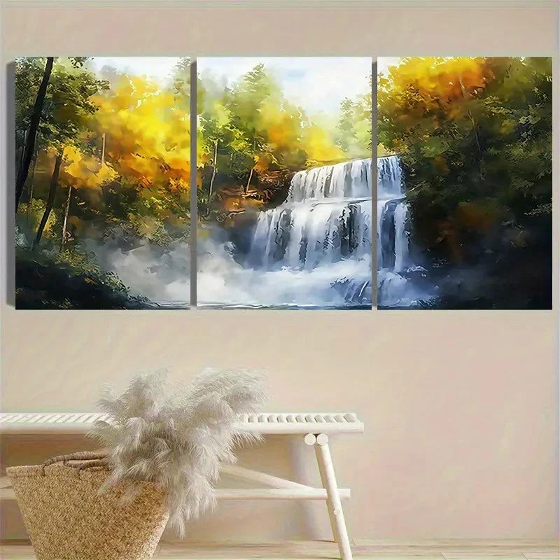 3pcs Magical Autumn Waterfall Wall Art Set Canvas Framed 60x90cm - High Quality Print 100% Australian Made Wall Canvas Ready to Hang
