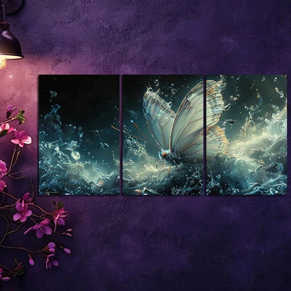 3pcs Crystal Butterfly with water Splashes Metal Print Ready to Hang Art - Bella Home Decor