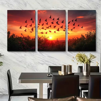 3pcs , FLOCK OF BIRDS Metal Print Ready to Hang Art - Bella Home Decor