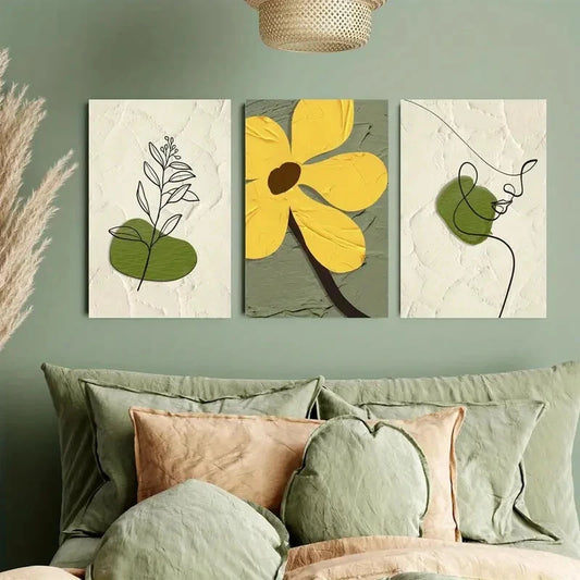 3pcs Nordic Minimalist Abstract Plant and Flower Metal Print Ready to Hang Art