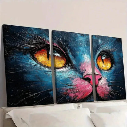 3pcs Vibrant Pink Cat Abstract Design  Wall Art Set Canvas Framed 50x70cm - High Quality Print 100% Australian Made Wall Canvas Ready to Hang - Bella Home Decor
