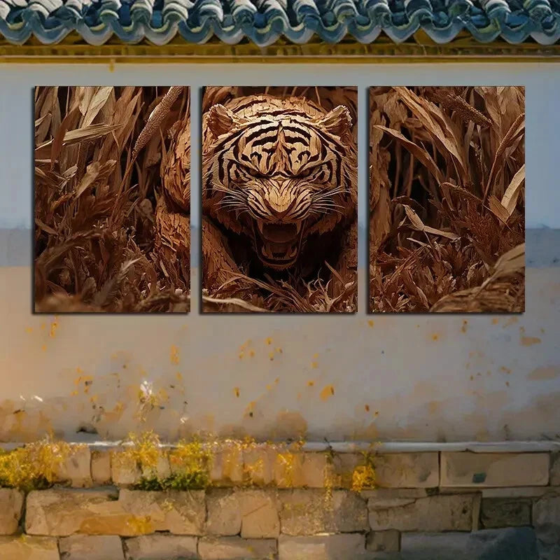 3pcs Wildlife-Inspired Tiger Themed Metal Print Ready to Hang Art - Bella Home Decor