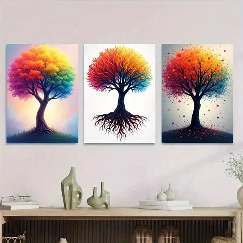 3pcs Colorful Tree Abstract Paintings Picture Wall Art Set Canvas Unframed - High Quality Print 100% Australian Made Wall Canvas - Bella Home Decor