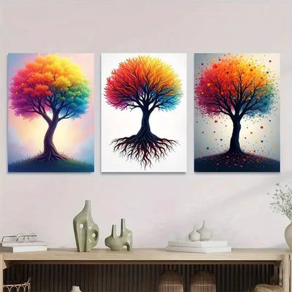 3pcs Colorful Tree Abstract Paintings Picture Wall Art Set Canvas Unframed - High Quality Print 100% Australian Made Wall Canvas - Bella Home Decor