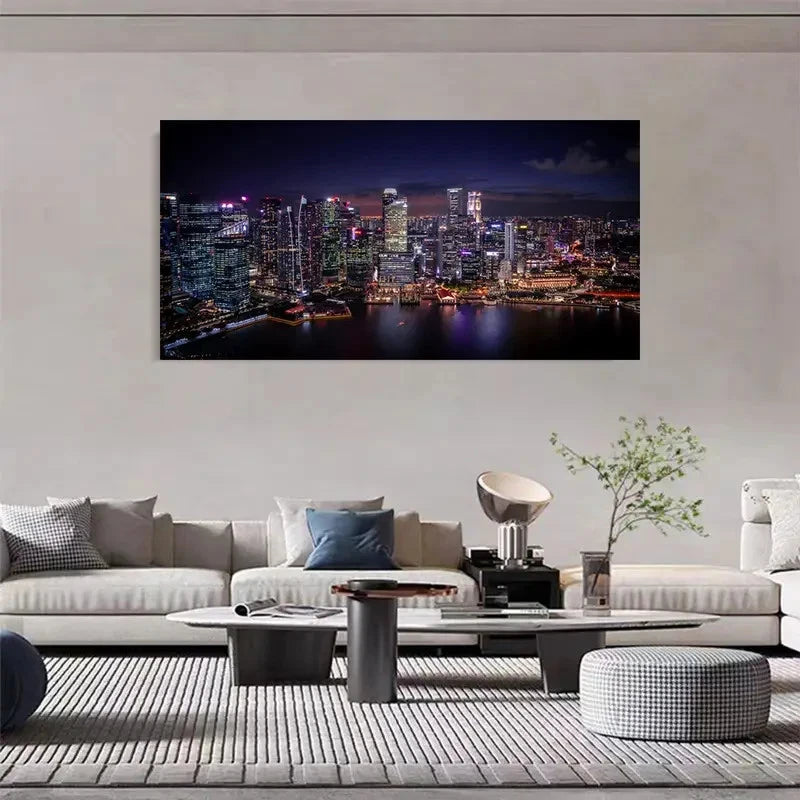 City Night Scene Night View Wall Art Canvas Office Home Room Framed 120x60cm