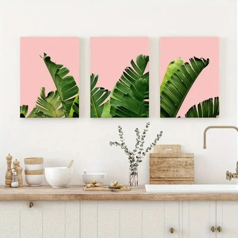 3pcs Tropical Banana Leaves Green Leaf Art Metal Print Ready to Hang Art - Bella Home Decor