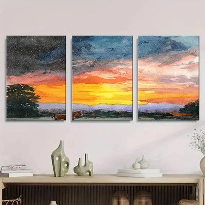 3pcs Abstract Watercolor Sunset Wall Art Set Canvas Framed 40x60cm - High Quality Print 100% Australian Made Wall Canvas Ready to Hang - Bella Home Decor