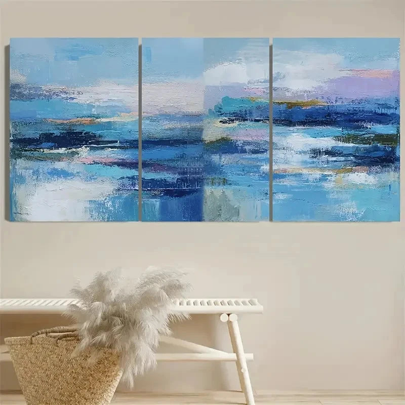 3pcs Blue Pastel, Contemporary Polyester Wall Art Set Canvas Framed 50x70cm - High Quality Print 100% Australian Made Wall Canvas Ready to Hang - Bella Home Decor