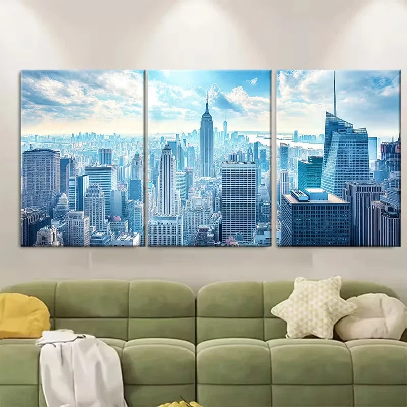 3pcs Elegant New York Skyline Landscape Metal Print Ready to Hang Art