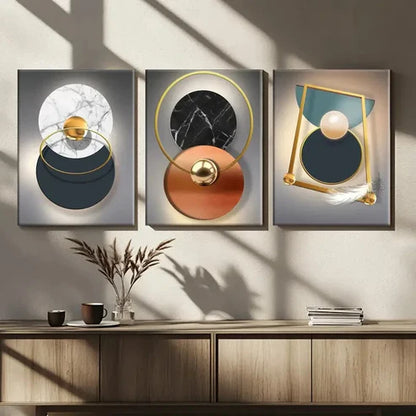 3pcs Beautiful Modern Gold Ring Blue Black White Wall Art Set Canvas Unframed - High Quality Print 100% Australian Made Wall Canvas - Bella Home Decor