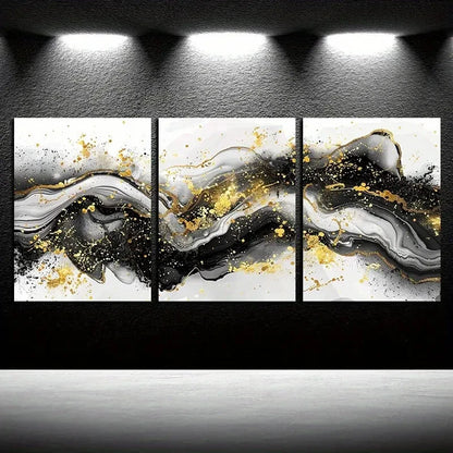 3pcs Vibrant Wave Abstract with Gold Accent Design Metal Print Ready to Hang Art - Bella Home Decor