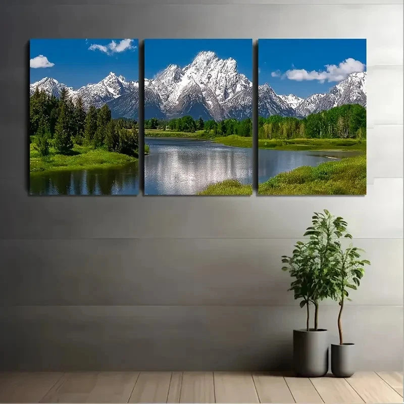 3pcs Triptych Mountain Landscape With Snow Wall Art Set Canvas Framed 40x60cm - High Quality Print 100% Australian Made Wall Canvas Ready to Hang