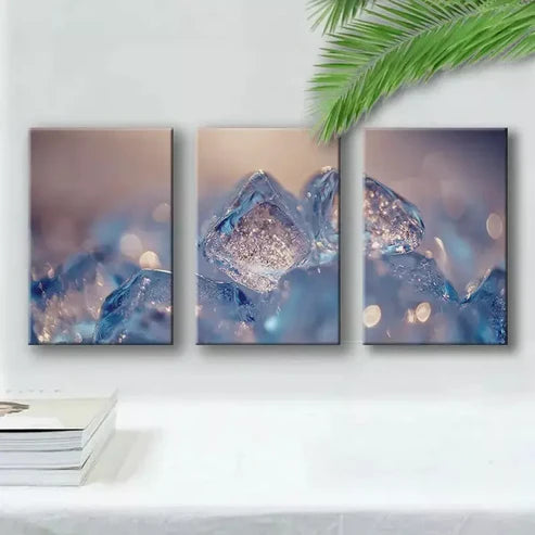 3pcs A Close Up of Ice Cubes Wall Art Canvas Unframed - High Quality Print 100% Australian Made Wall Canvas
