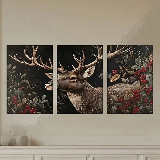 3pcs a Deer with Ant, Artist'S Wall Art Set Canvas Framed 60x90cm - High Quality Print 100% Australian Made Wall Canvas Ready to Hang
