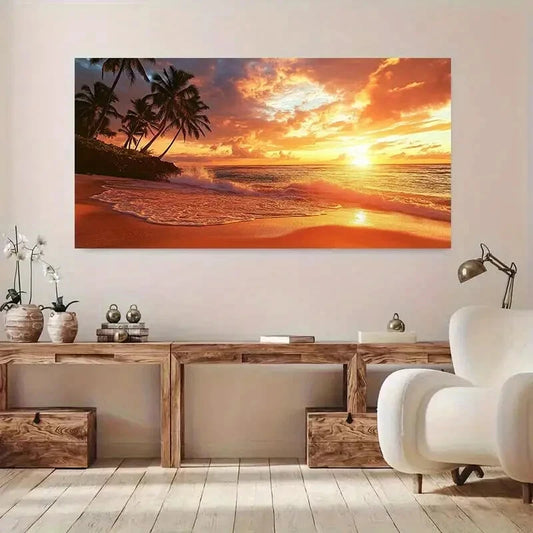 Sunset Coast Vibrant Beach wall canvas office home room framed 120x60cm - Bella Home Decor