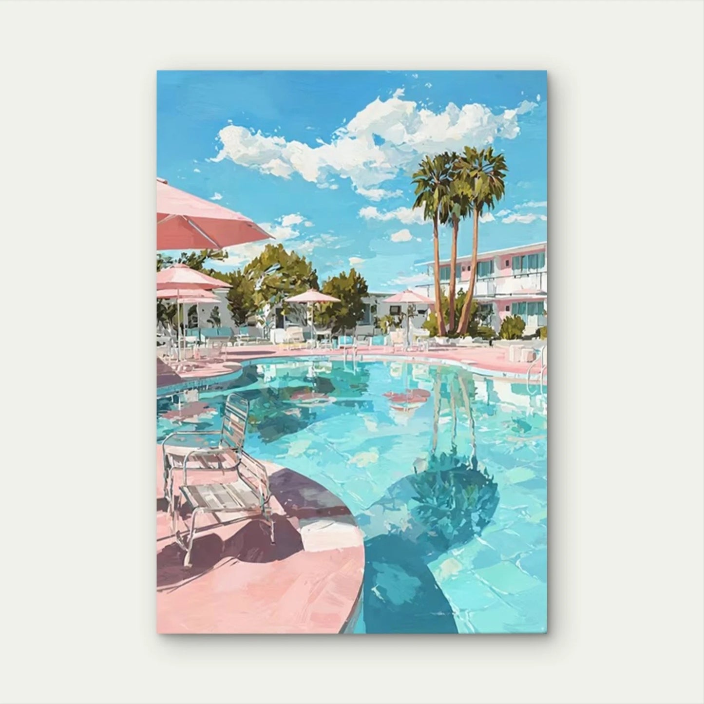 Swimming Pool & Motel Art Painting Metal Print Ready to Hang