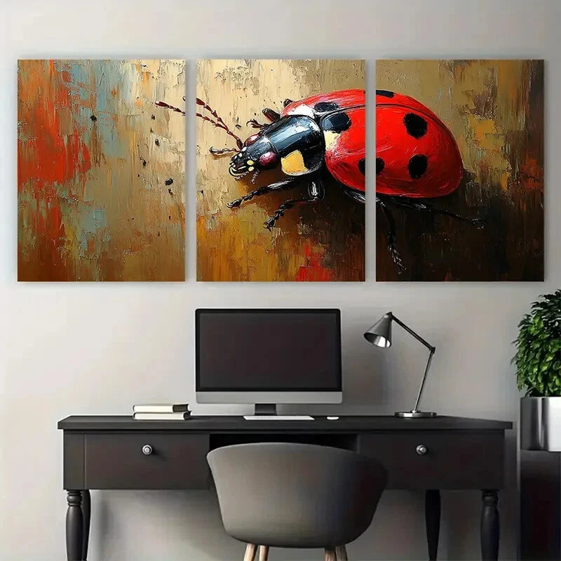 3pcs Ladybug Beetle Animal Insect Rustic Design Metal Print Ready to Hang Art - Bella Home Decor