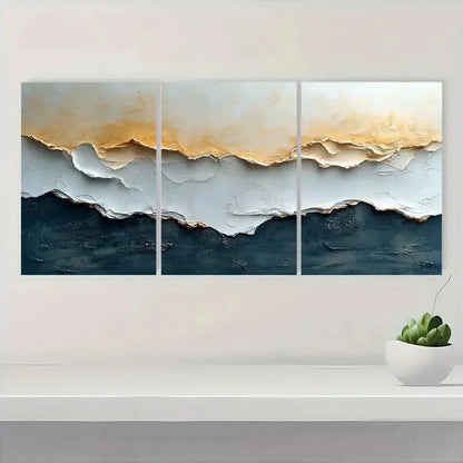 3pcs Minimalist Abstract Beige & Cream Textured Metal Print Ready to Hang Art - Bella Home Decor