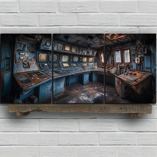 3pcs Outdated Control Room Old View Metal Print Ready to Hang Art