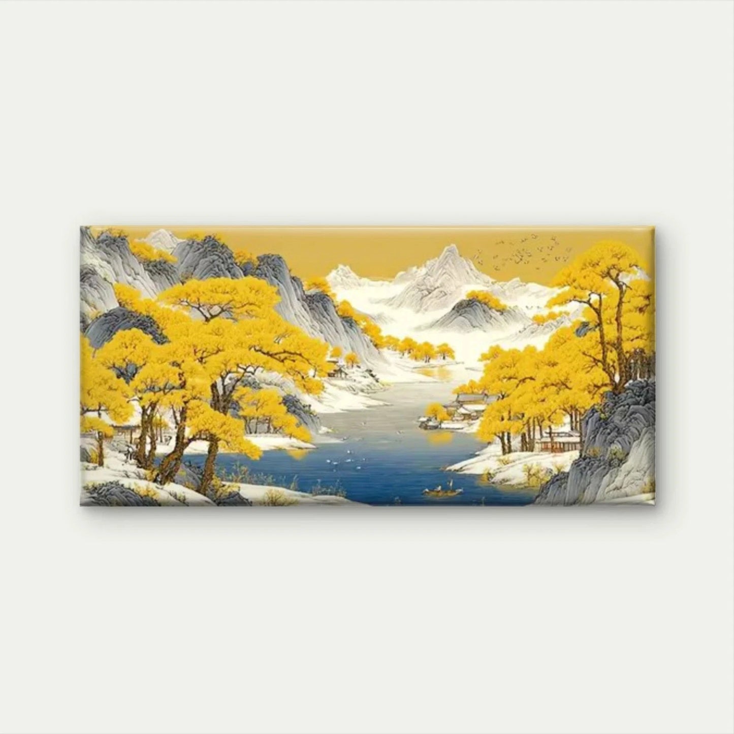 Yellow Trees & Snowy Mountains Wall Art Canvas Office Home Room Framed 120x60cm
