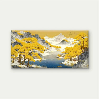 Yellow Trees & Snowy Mountains Wall Art Canvas Office Home Room Framed 120x60cm