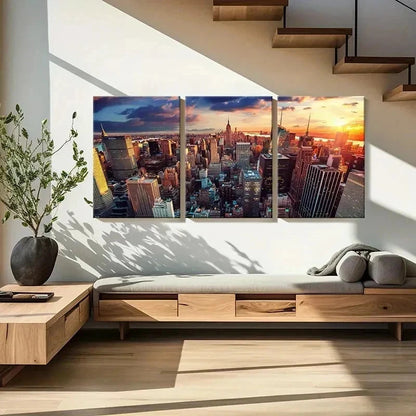 3pcs New York Empire State Building Wall Art Set Canvas Framed 50x70cm - High Quality Print 100% Australian Made Wall Canvas Ready to Hang