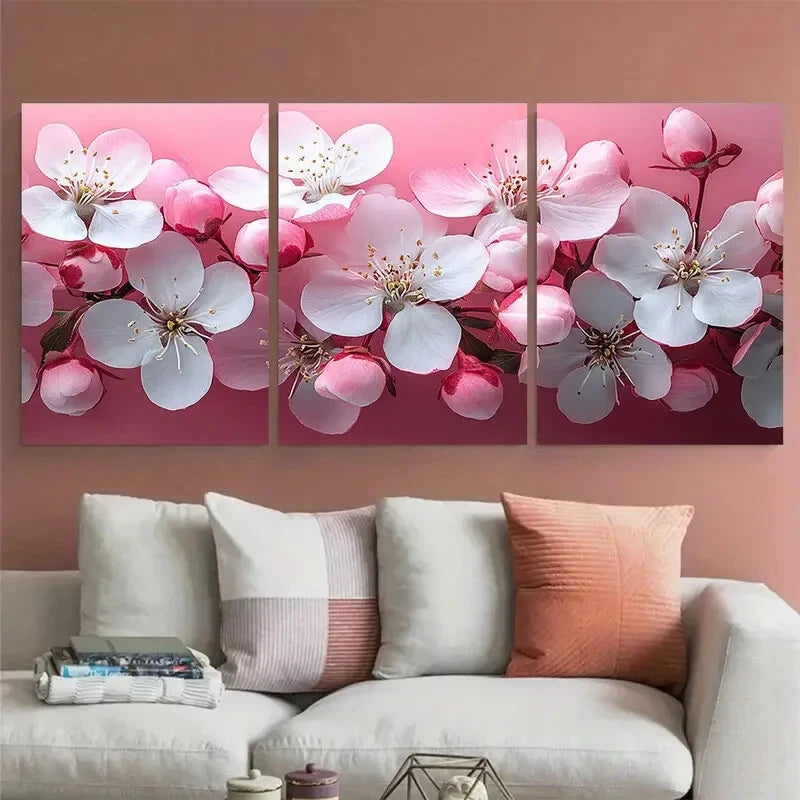 3pcs Delicate Pink White Blossom Bouquet Metal Print Ready to Hang Art - Bella Home Decor