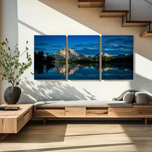 3pcs Mountain Lake with Reflection on Water Wall Art Canvas Unframed – High Quality Print 100% Australian Made Wall Canvas