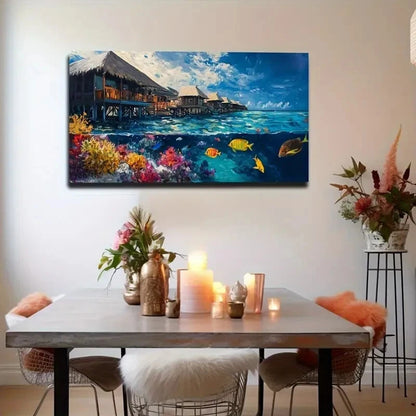 Tropical Beach Villa Wall Art Canvas Office Home Room Framed 120x60cm