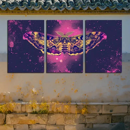 3pcs Elegant Abstract Moth Pink Design Metal Print Ready to Hang Art