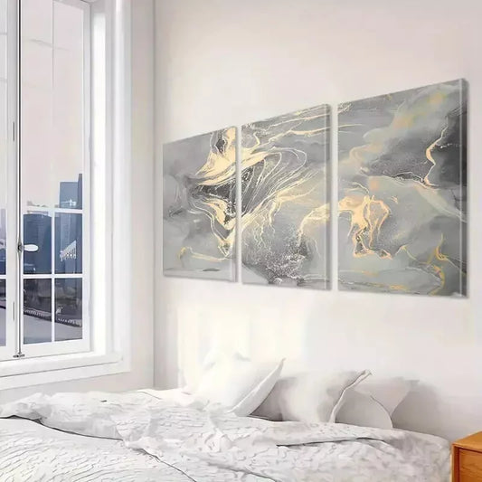 3pcs Abstract Canvas Artwork, Golden Foil Light Wall Art Set Canvas Framed 50x70cm - High Quality Print 100% Australian Made Wall Canvas Ready to Hang