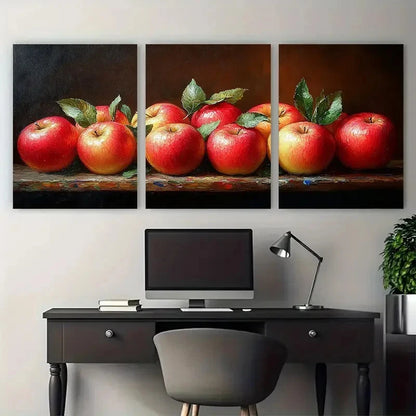 3pcs Apple Fruit Still Life Kitchen Metal Print Ready to Hang Art - Bella Home Decor