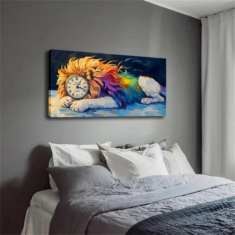 Lion Heads Replaced By Clocks Wall Art Canvas Office Home Room Framed 120x60cm - Bella Home Decor