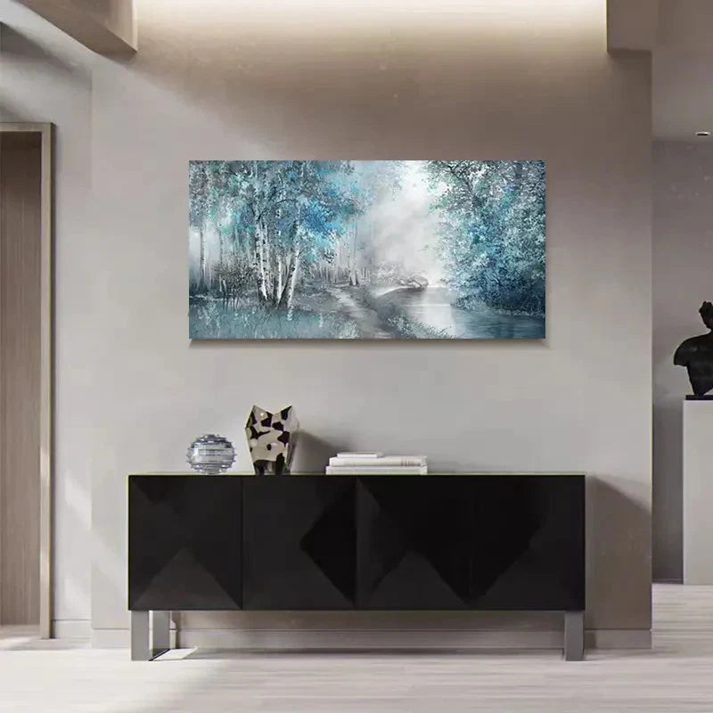 Abstract Blue & White Lands Wall Art Canvas Office Home Room Framed 120x60cm