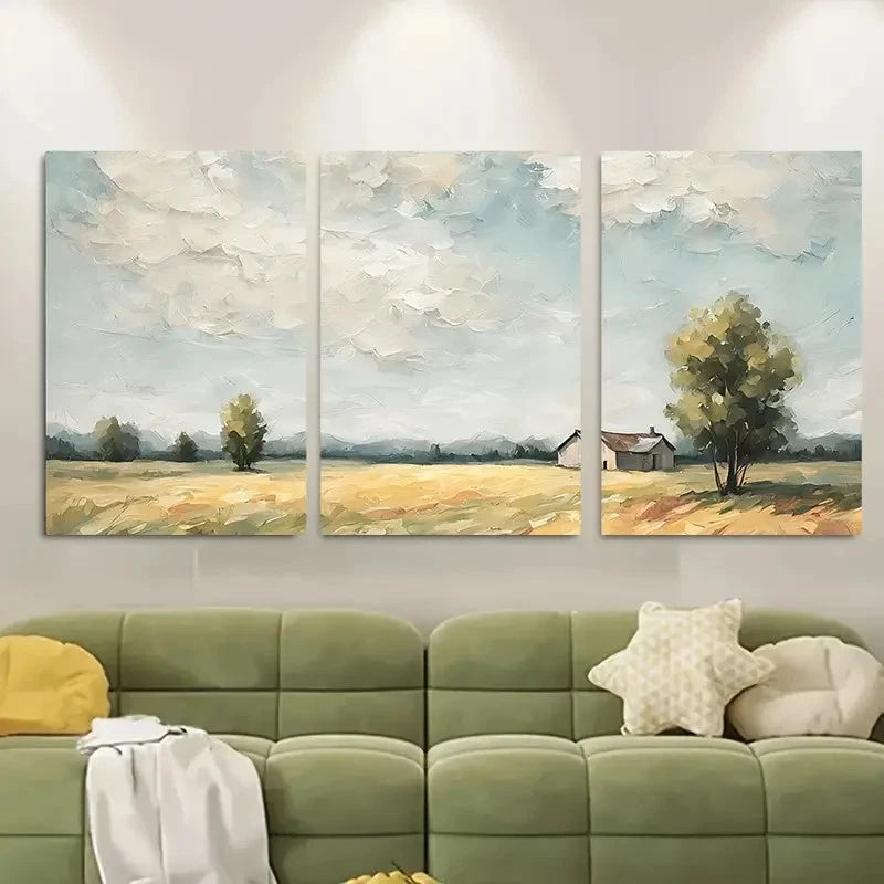 3pcs Countryside Field Summer Meadow Metal Print Ready to Hang Art - Bella Home Decor