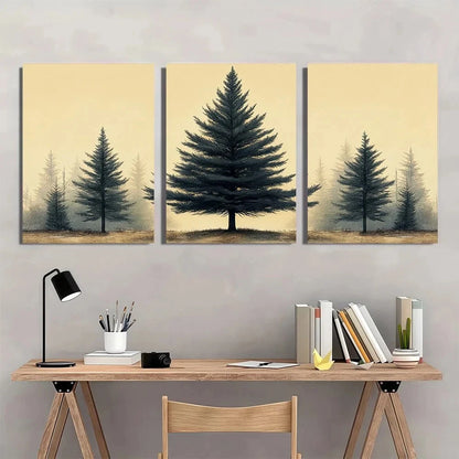 3pcs Vintage Pine Tree Botanical Forest Metal Print Ready to Hang Art - Bella Home Decor
