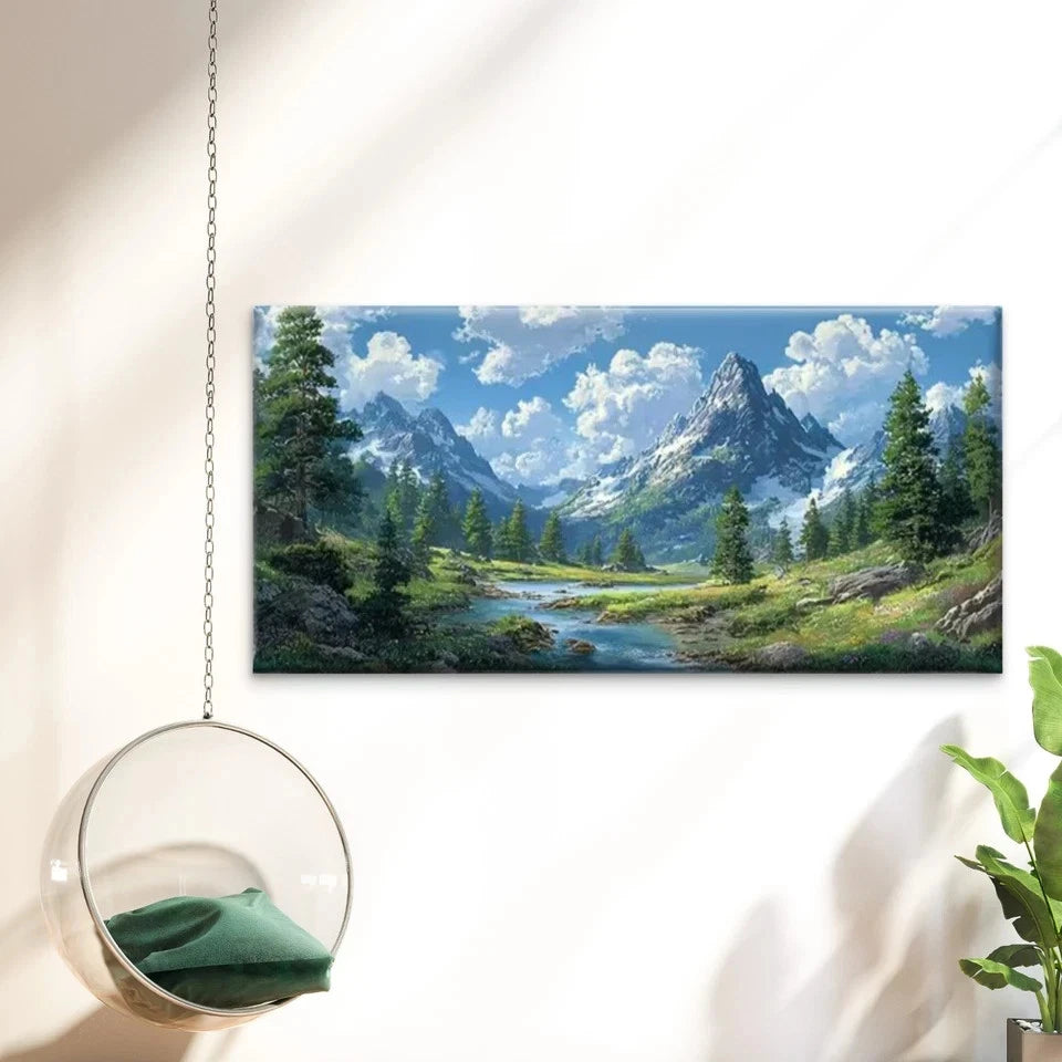 Serene Green Mountain Landscape Wall Art Canvas Office Home Room Framed 120x60cm