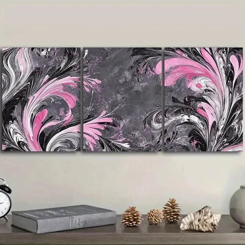 3pcs pink and black colors Wall Art Canvas Unframed - High Quality Print 100% Australian Made Wall Canvas - Bella Home Decor