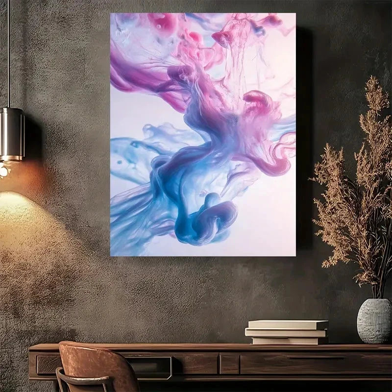 Modern Abstract Pink & Blue Waves Painting 40x60cm Metal Print Ready to Hang
