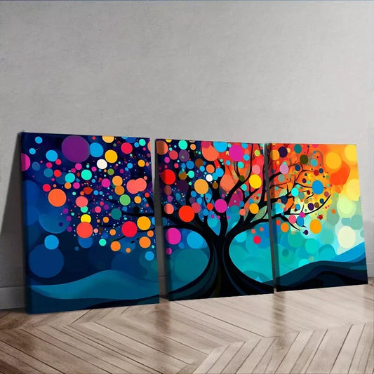 3pcs Vibrant Tree with Circles & Dots Design Wall Art Set Canvas Framed 40x60cm - High Quality Print 100% Australian Made Wall Canvas Ready to Hang