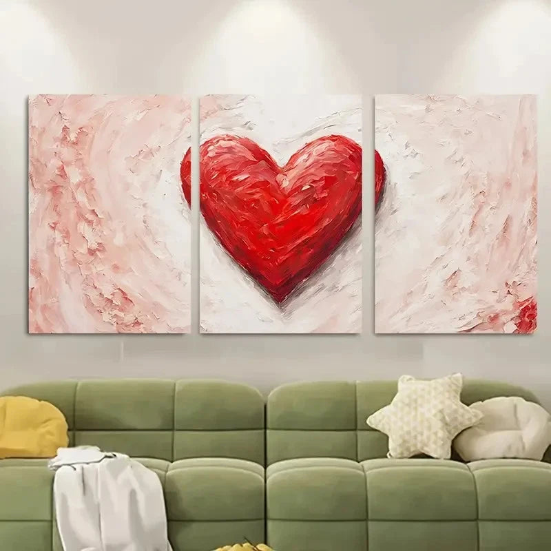 3pcs Vintage Valentine Romantic Red Love Heart Metal Print Ready to Hang Art