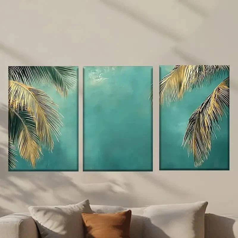 3pcs Palm Trees Against a Blue Sky Wall Art Set Canvas Framed 50x70cm - High Quality Print 100% Australian Made Wall Canvas Ready to Hang