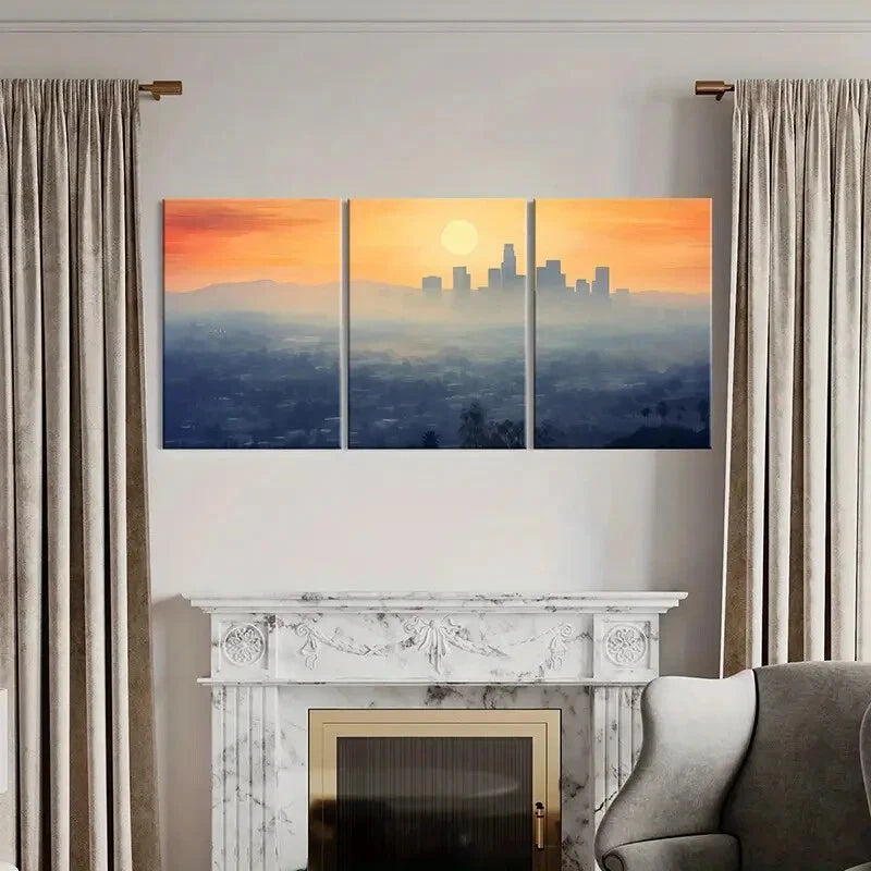 3pcs Sunset Urban Skyline Cityscape Art Poster Metal Print Ready to Hang Art - Bella Home Decor