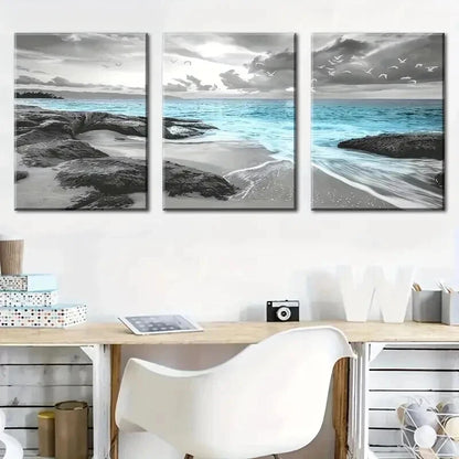 3pcs Ocean Beach Sea Reef Seagull Perfect Wall Art Set Canvas Framed 60x90cm - High Quality Print 100% Australian Made Wall Canvas Ready to Hang - Bella Home Decor