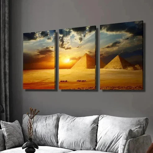 3pcs Cairo Egyptian Pyramids Desert Painting Wall Art Set Canvas Unframed - High Quality Print 100% Australian Made Wall Canvas