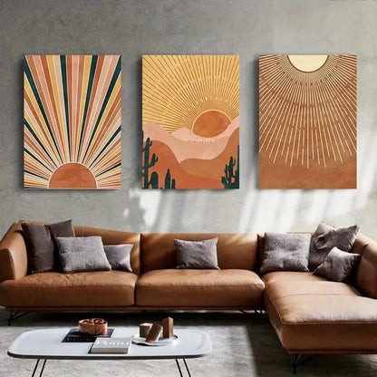 3pcs Bohemian Landscape Painting Metal Print Ready to Hang Art - Bella Home Decor